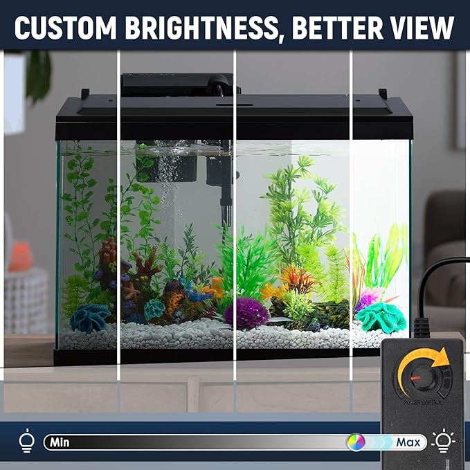 LED Aquarium Hood, Fish Tank Cover with Adjustable Brightness White Tube Light, Replaceable Full-Length Bulb, Fits 24-Inch Framed Aquariums, Black