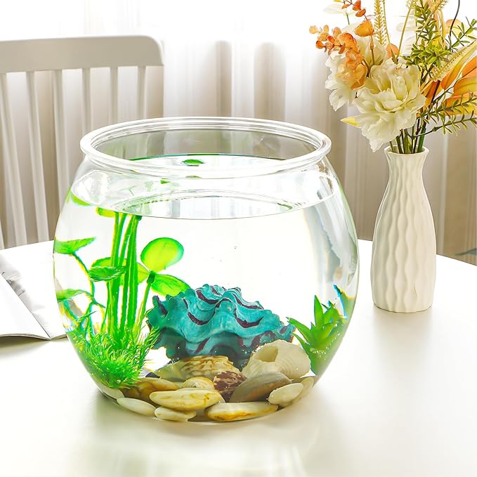 Balacoo Plastic Fish Bowl, Wide Round Terrarium, Unbreakable, Transparent, 24.5cm (LxWxH), for Fish, Home Decoration