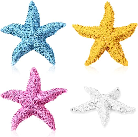 Frienda 4 Pieces Resin Starfish Aquarium Decoration Multi-Colored Aquarium Artificial Starfish Ornament for Fish Tank Home Wedding Table Decor DIY Crafts, 2.95 Inch