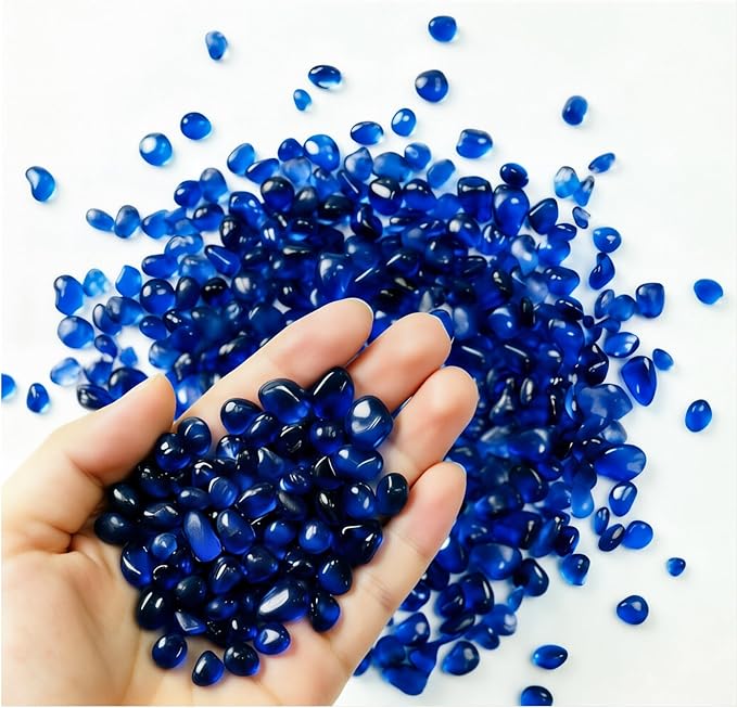 Small Sea Glass Stones, 0.55LB/8.8oz Aquarium Substrate Gravel Sand Clear Glass Pebbles Marble Aquarium Fish Tank Rocks Gravel for Turtle Tank, Vase Fillers, Fairy Garden, Potted Plants(Cobalt Blue )