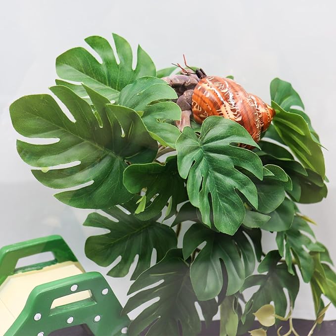 Hermit Crab Climbing Toy, Reptile Plants for Aquarium, Hanging Plastic Simulated Turtle Leaf Plant with Suction Cup, Reptile Tank Habitat Decor Accessories for Lizards Geckos Bearded Dragons Snake