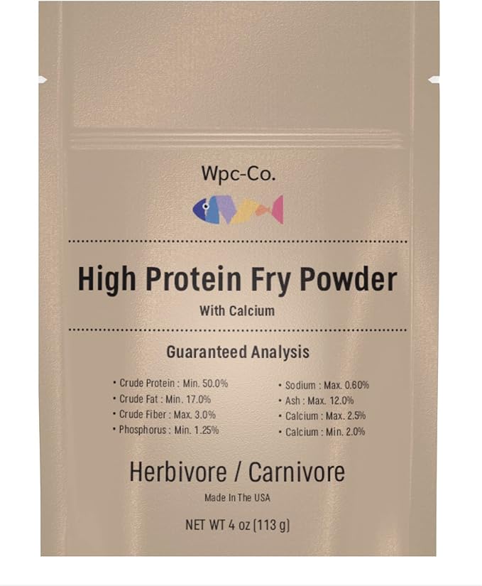 Wpc-Co. Baby Fish Food - Aquarium Fish Fry Food High in Protein - Tropical Fry Food with Calcium - Powdered Food for Omnivore and Carnivore Newborn Fish, Shrimp and Snails