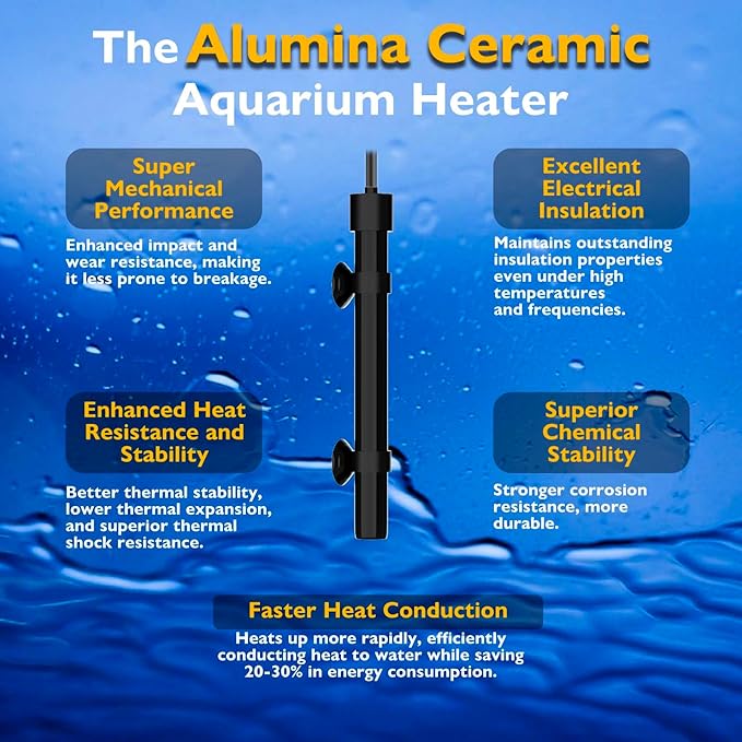 50W Small Aquarium Heater Betta Heater for 5-10 Gallon Freshwater & Saltwater Tanks, Alumina Ceramic Fish Tank Heater Turtle Heater with Dry-Run & Overheat Protection