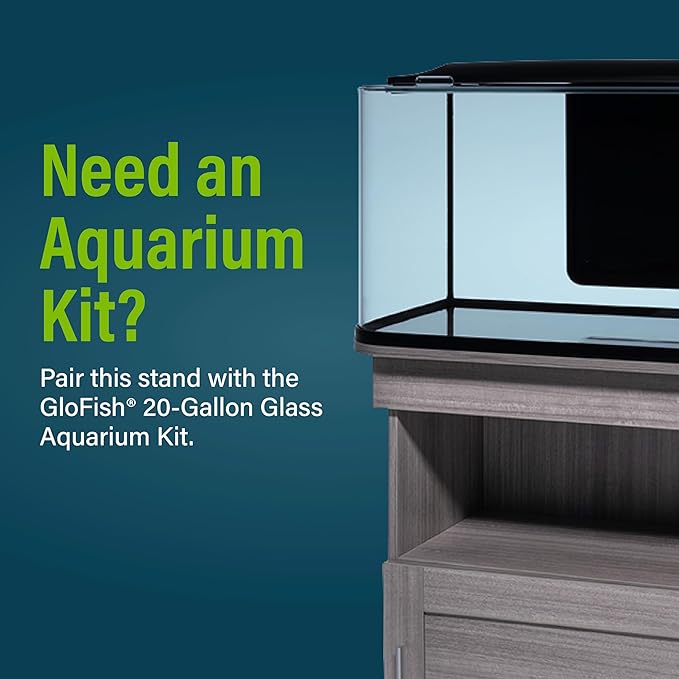 GloFish Aquarium Stand, 20 Gallons, Features Enclosed Storage Area, Display Area, Back Panel Cutout, Modern Farmhouse Look. Fish Tank Sold Separately