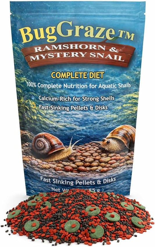 Ramshorn and Mystery Snail Complete Diet Aquarium Snail Food – Calcium-Enriched Sinking Pellets, Wafers & Granules.