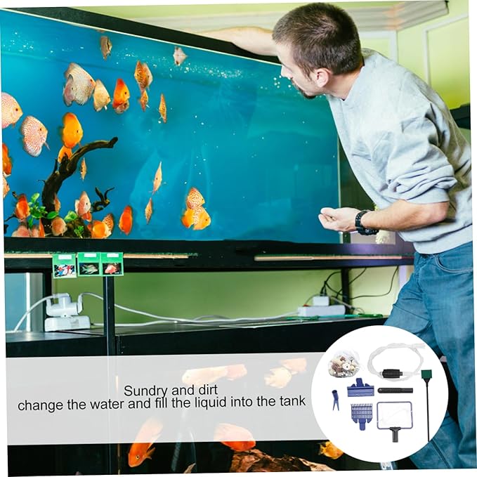 Yardwe 1set Aquarium Sand Washer Siphon Water Changer Fish Tank Tool Cup Manual Gravel Vacuum for Change and Sand Washing Includes Net for Fish Safety