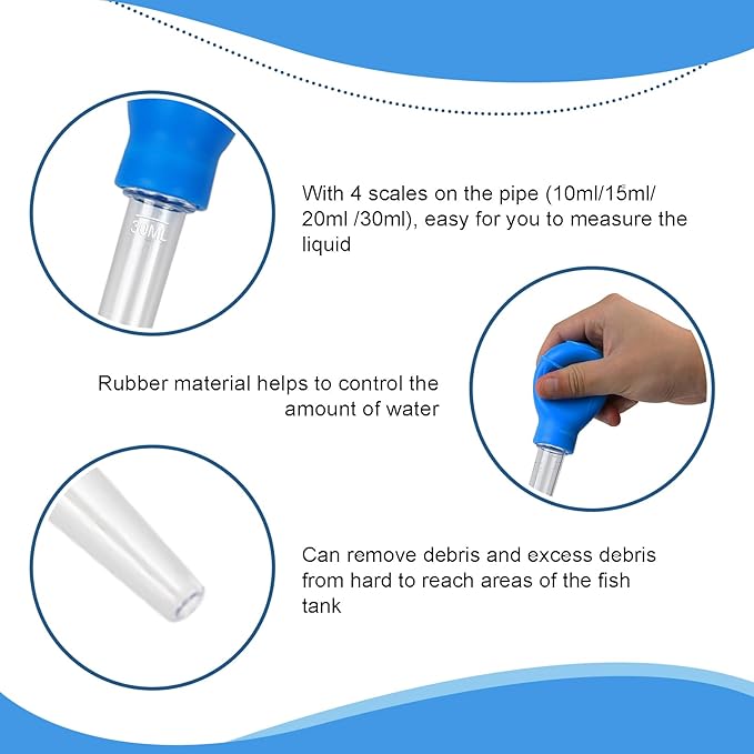 Aquarium Cleaning Dropper, 30ml Aquarium Cleaning Waste Remover, Aquarium Gravel Cleaning Straw, Blue