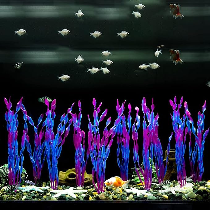 Artificial Aquarium Plants, Green Plastic Fish Tank Decorations, 12 Inch Tall Water Plants with Stable Base, 10 Pack, Safe for Fish (Purple)