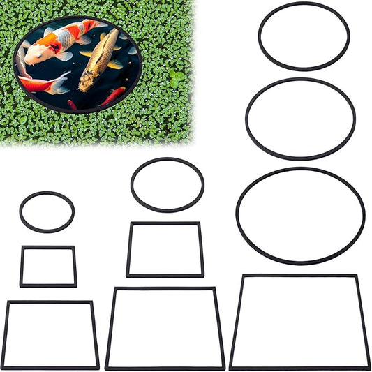 OIIKI 10 PCS Fish Feeding Rings Sets, Floating Aquarium Plant Corral, Floating Plant Rings, Oval and Square Fish Feeding Rings, Fish Tank Aquarium Accessories for Fish Tank, Floating Plants - Black
