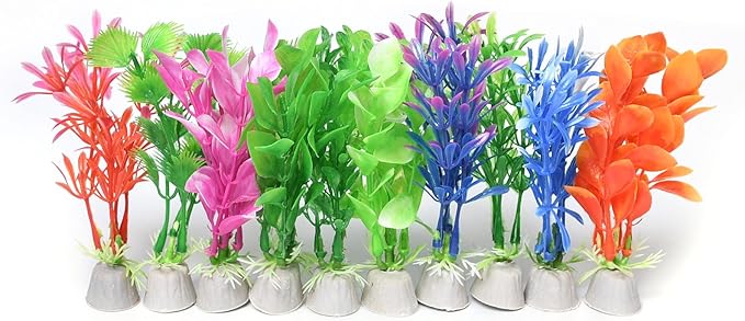 Gegong 10 Pieces Artificial Aquatic Plants, Artificial Fish Tank Plants, 10cm Plastic Aquatic Plant, Multiple Colors Different Appearance Shapes Cleanable Aquarium Decoration
