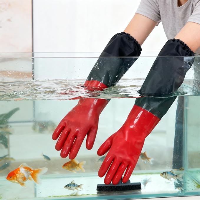 emours Aquarium Gloves Elbow Length Long Sleeve Work Gloves PVC Waterproof Long Rubber Gloves 25-Inch