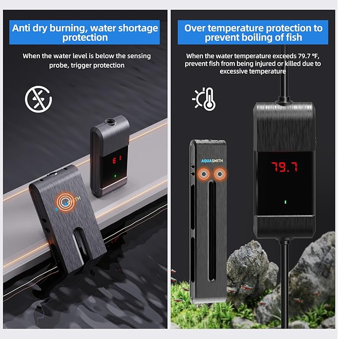 AQUASMITH Aquarium Heater,500W Fish Tank Heater,Suitable for 90-120 Gallon Fish Tank,Dual-chip Intelligent Temperature Control,Has a Variety of Intelligent Security Protection Functions