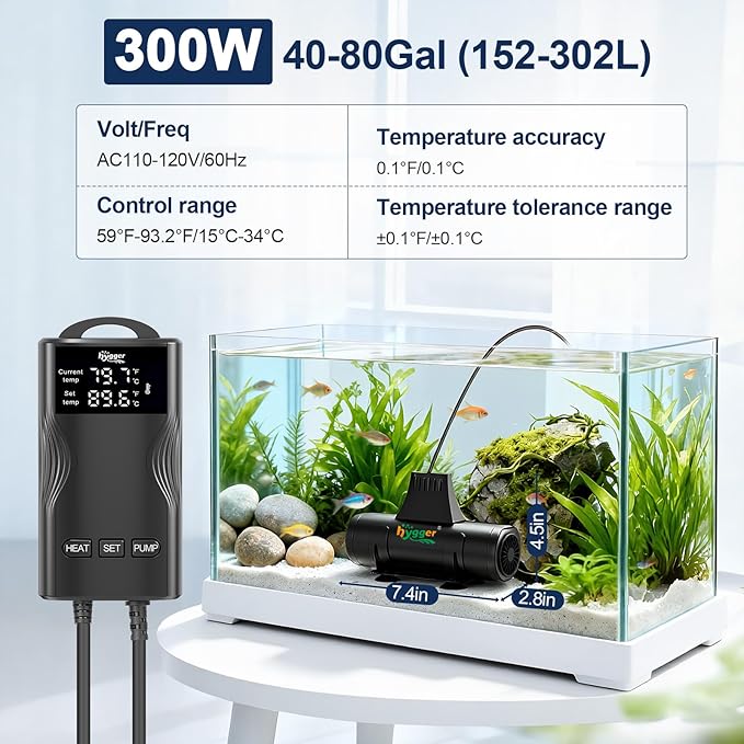 hygger Aquarium Heater with Upgrade Water Circulatio,Submersible Fish Tank Water Heater Digital Display,Auto Temperature Control for Freshwater Saltwater Safety Shut-Off Protection (800W,80~220Gal)