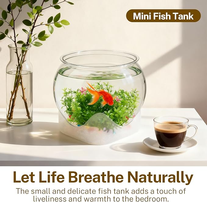 Plastic Fish Bowl Beta Fish Aquariums Scratch-Resistant and Shatterproof Mini Desktop Hydroponic Goldfish Tank (0.92Gallon/ 3.5L)