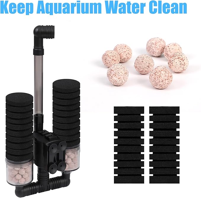 AQUANEAT Aquarium Electric Sponge Filter for Fish Tank, with Pump, with 2 Extra Sponges, Middle up to 40Gal