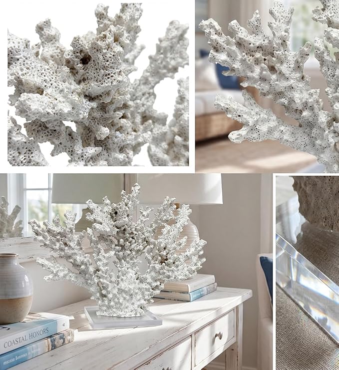 decorlWhite reefs, Artificial Coral Statues, Nautical Decorations for Beach Themed Homes, Resin Artificial Coral Ocean Decorations (Large Size)