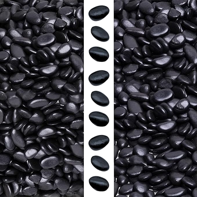 gemshan 2lb Black Pebbles for Plants Polished Stone Bulk 7mm-9mm River Rocks for Aquarium Vase Plant Decoration