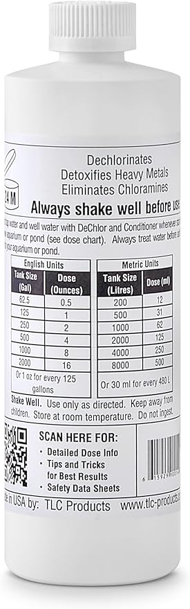 TLC Products, DeChlor & Conditioner, Aquarium Water Treatment, for Freshwater and Saltwater, 16 fl oz