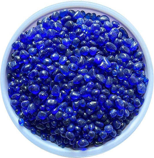 KISEER Clear Aquarium Glass Stone Bulk 1 LB Sea Glass Beads Gems Marbles Pebbles Gravel Rock for Aquarium, Fish Tank, Garden, Vase Fillers, Succulent Plants Decor (Blue)