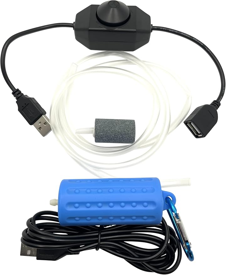 Silent USB Aquarium Air Pump | Throttle Switch | Airstone & Tube | Aeration Kit | Water Agitation | Eliminates Floating Bio Film