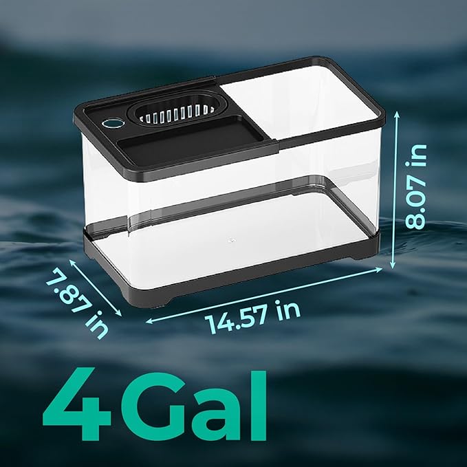 4 Gallon Fish Tank Aquarium Starter Kit with Filter and Light, All in One Small Fish Tank for Betta, Kids & Desktop Use, Self Cleaning Nano Aquarium with Lid(Medium Black)