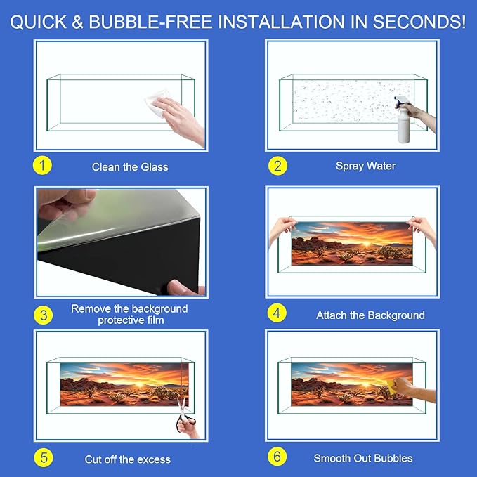 Aquarium Background & Terrarium Background – Ultra HD Static Cling, Tape-Free, Desert Sunset Design for Reptile Tank Decorations, Perfect for Bearded Dragon and Leopard Gecko Tanks 17.7 X 47.2 Inches
