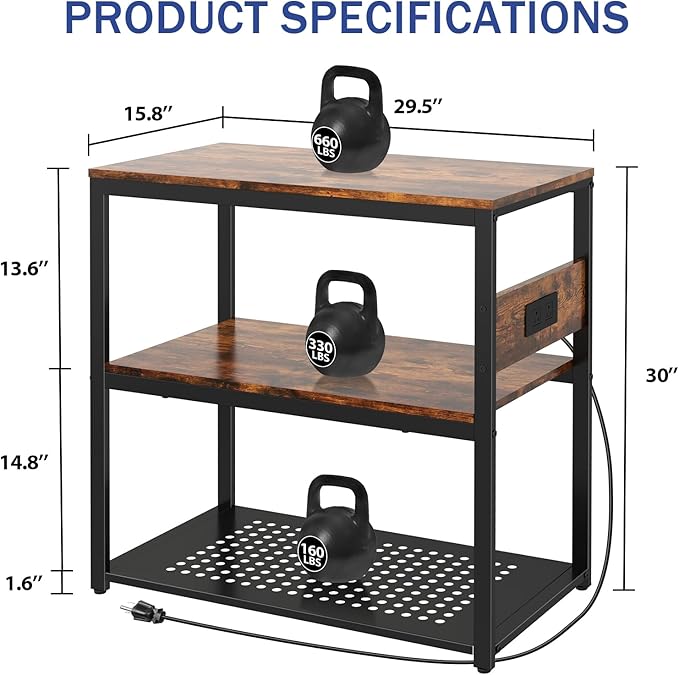 Livofloral 20-29 Gallon Fish Tank Stand With Power Outlets, 3-Tier Metal Aquarium Stands, Breeder Reptile Tank Stand with Shelf for Home Office, 660LBS Capacity, 29.5 x 15.8 x 30.1 inches, Brown