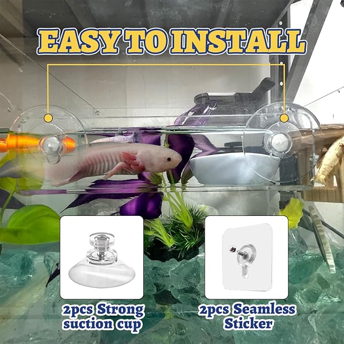 4 Pcs Axolotl Tank Accessories, Hammock with Feeder Bowl Feeding Tongs Tweezers, Aquarium Accessories for Tank, Tank Starter Kit for Axolotl Aquarium