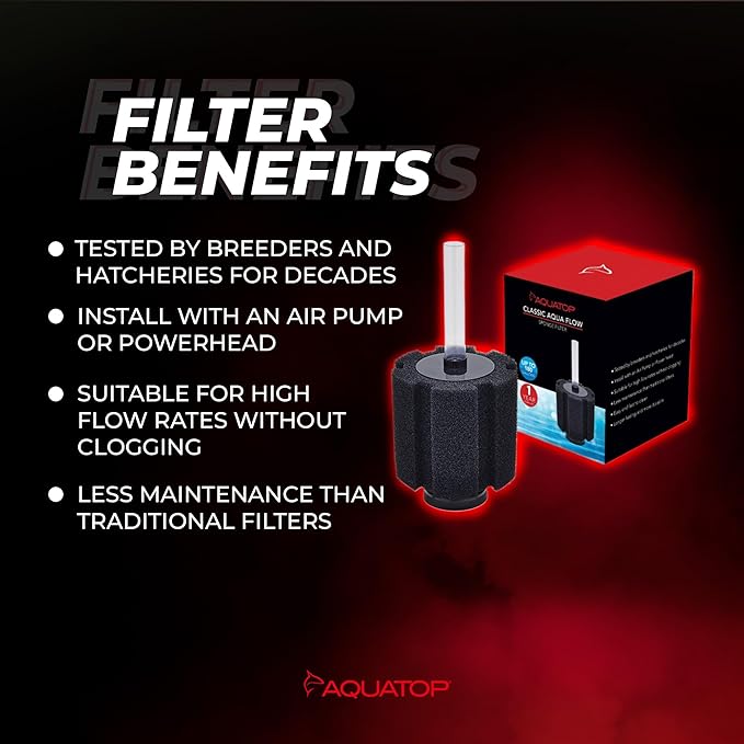 Aquatop Internal Sponge Filter – Up to 180 Gallons – CAF-180 – Includes Free Air Stone – Mechanical & Biological Filtration – High Flow Rates