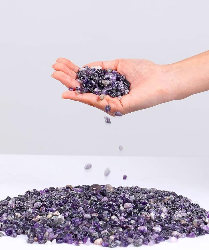 LAIDANLA Amethyst Crushed Stone Crystal Chips Bulk Natural Gemstones Healing Reiki Crystals Mini Quartz Vase Filler Aquarium Gravel 0.55lb