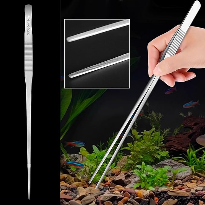 Heavy Duty Extra Long Tweezers for Fish Tank, 18.9 Inch Reptile Snake Feeding Tongs, 304 Stainless Steel Curved Tweezers Tongs for Aquarium Fish Tank Plants (Curved)