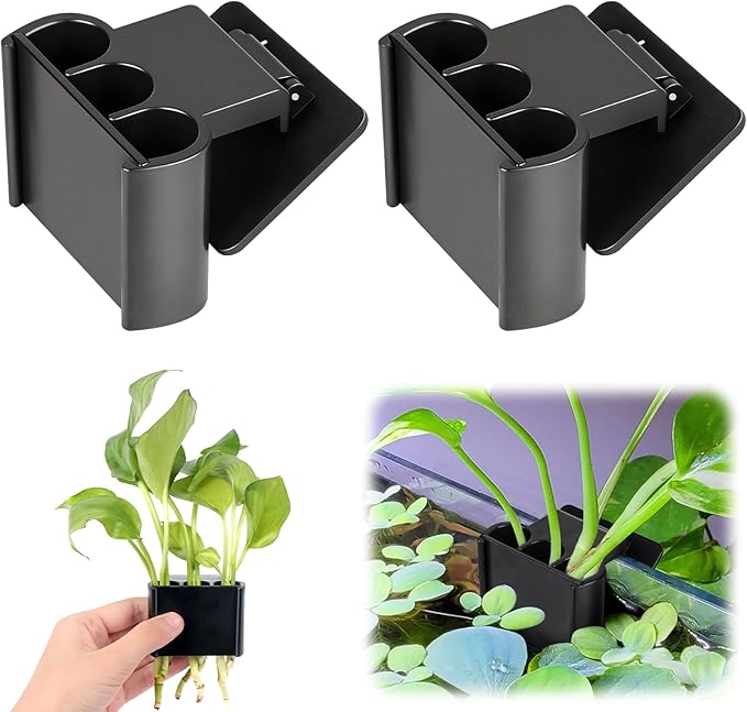 sogiv 3 Holes Aquatic Plant Cups, Hanging Aquarium Plant Holder, for Fish Tank Plants Potting, Aquascape Accessories Decorations, Black, 2 Pcs