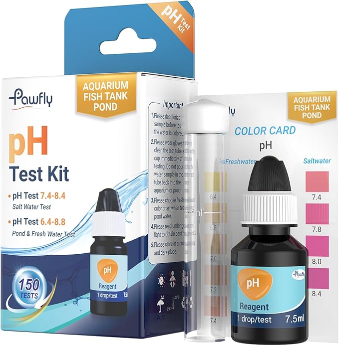 Pawfly Aquarium pH Test Kit, Accurate Fish Tank pH Testing Kit, Easy-to-Read pH Water Test Kit with Test Tube & Color Chart, Aquarium Liquid Test Kit for Freshwater & Saltwater