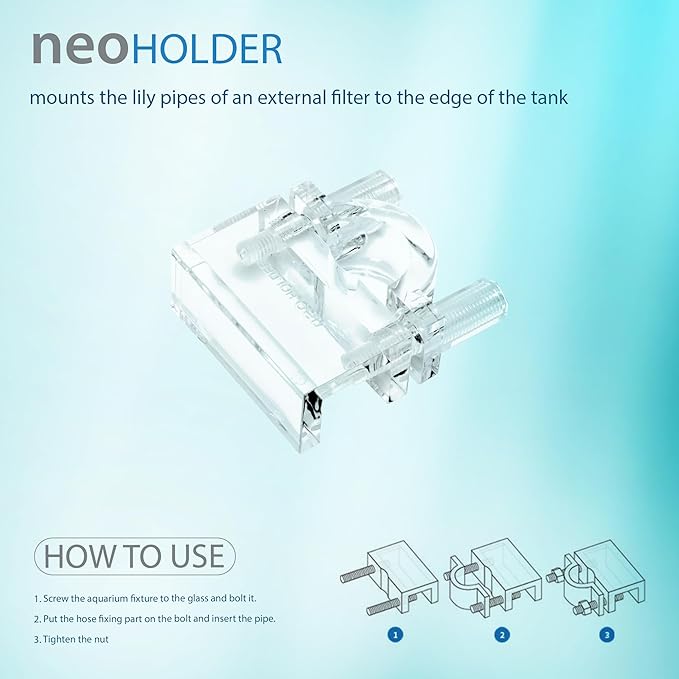 Aquario Neo Holder - Secure Mounting Accessory for Neo Flow Lily Pipes, Rimless Tank Clip, Durable PETG Material - Fits up to ~18mm (Slightly Less Than 3/4") OD Pipes, up to 12mm Glass Thickness