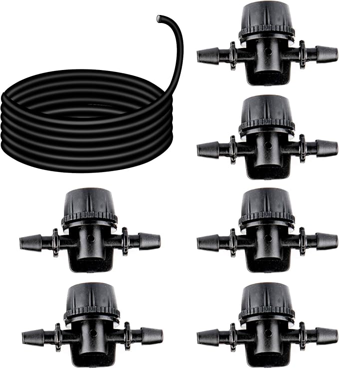 6 Units Adjustable Aquarium Micro Valve air Control Barb Hose Connector and 118 inch Black Aquarium Soft Silicone Airline tubing Hose