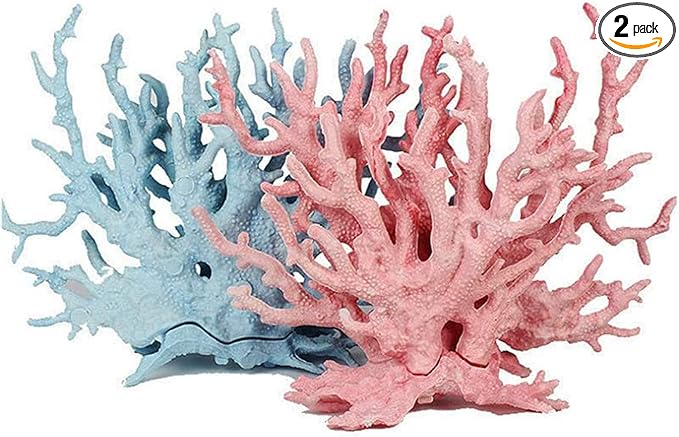 kathson Aquarium Coral Decor Fake Coral Ornaments Small Fish Tank Resin Decorations (Pink and Blue, 2 Pack)