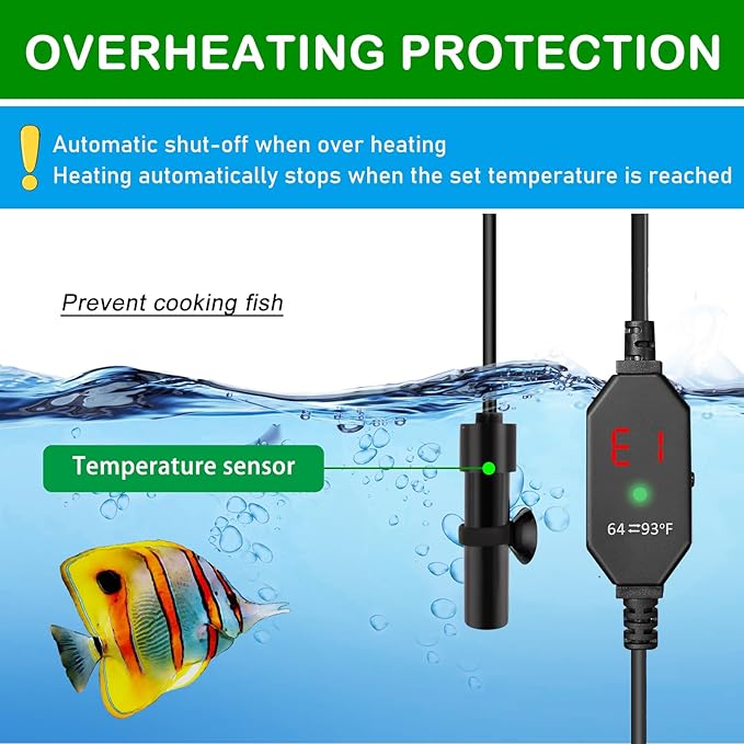 Shatter-Resistant Aquarium Heater, USB 10W Adjustable Mini Fish Tank Heater with External Temperature Controller, Overheating Protection, Used for 0.5-1 Gallon Tank (Alumina Ceramic)