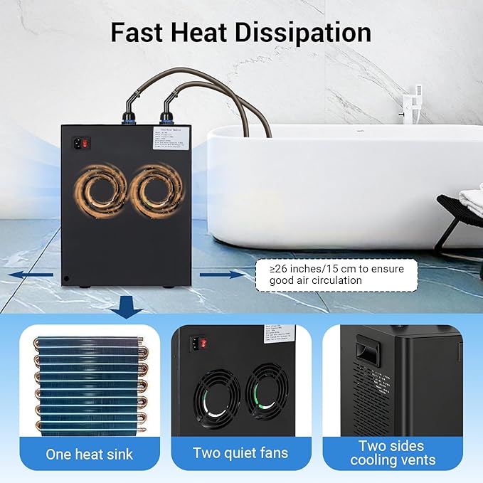Water Chiller for Aquarium Hydroponics and Cold Plunge, Chiller with Submersible Pump & 1/2" Pipe, Ideal for Ice Bath Tubs Cold Therapy Recovery, Axolotl Jellyfish Coral Reef Tank