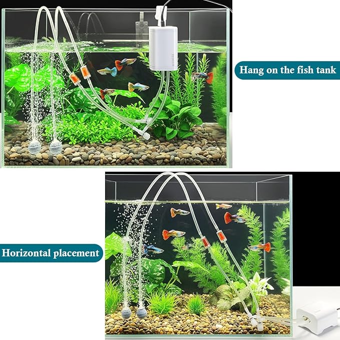 FEDOUR Mini Aquarium Air Pump, 20GPH 48GPH Fish Tank Hang on Oxygen Pump, Ultra Quiet Aquarium Bubbler for up to 60 Gallon Fish Tank