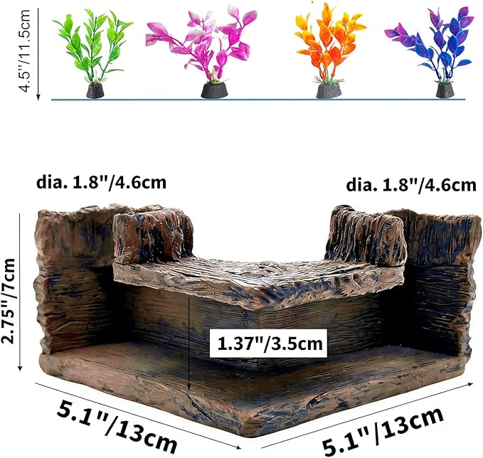 Fish Tank Tree Hole Hideout with 4 Artificial Aquarium Plants | Aquarium Hideout, Shrimp Cave, Aquarium Decor, Fish Tank Accessories for Betta, Guppy, Shrimp, Small Fish