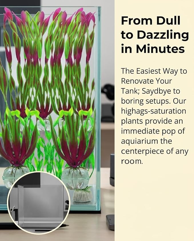 20 PCS Artificial Plastic Aquarium Plants Decor, Artificial Seaweed Fish Tank Greenery - Non-Toxic Underwater Plants with Green & Wine Red Leaves, Tank Plant Decorations