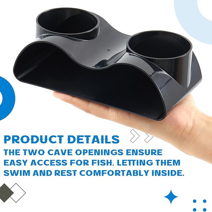 AceOrbit 2 Pcs Aquarium Underground Tunnel Cave with Natural Curve Two Hole Fish Tank Hideout Decor Decoration for Loaches, Corydora Catfish, Bettas, Pleco and Shrimps (Black)