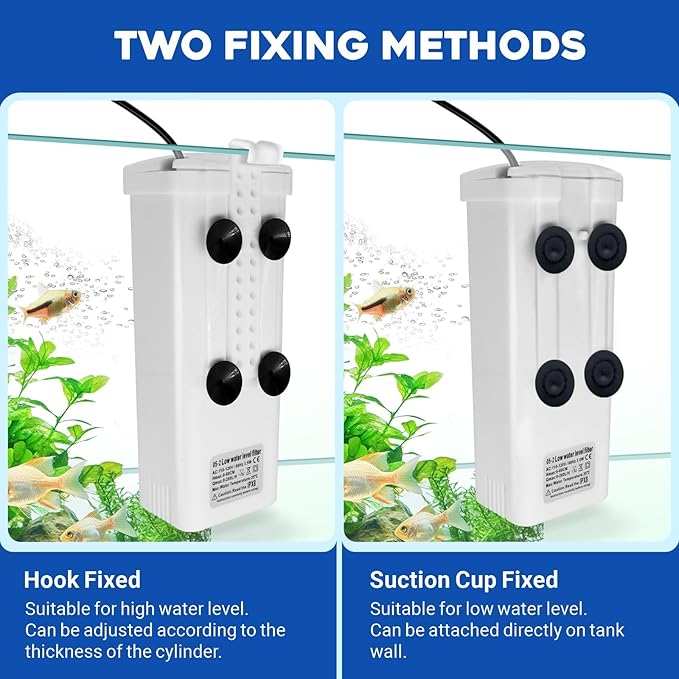 GOZILLA Turtle Tank Filter 74GPH, Low Water Level Turtle Tank 3.5W Fish Tank Aquarium Filters for Small Tanks up to 15 Gallons Include 2 Replacement Cartridge.(White)