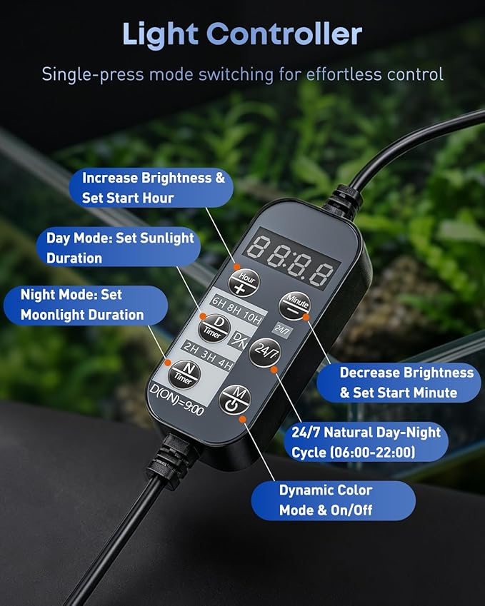 Pawfly 33W Planted Aquarium LED Light for 30" to 36" Fish Tanks, 24/7 Extendable Fish Tank Light with Timer & Full Spectrum IP68 Waterproof, D/N Mode, Dimmable, Aquarium Grow Light for Plants