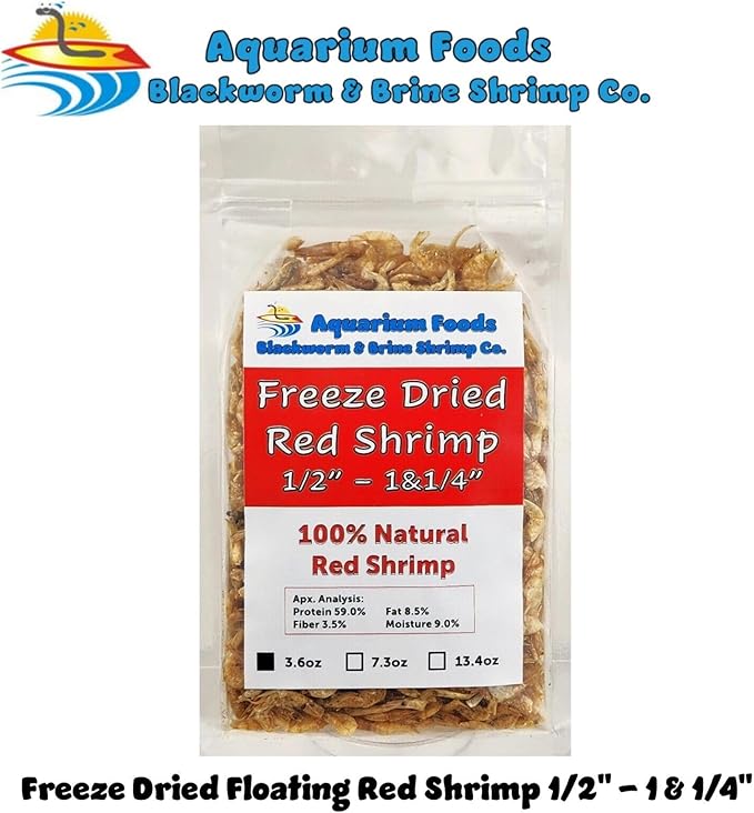 Red Shrimp, 1/2" to 1&1/4" Floating Freeze Dried Red Shrimp for All Tropical Fish, Cichlids, Catfish, Marines, Pond Fish, Turtles, Hamsters, Reptiles…3.6oz Clear Bag