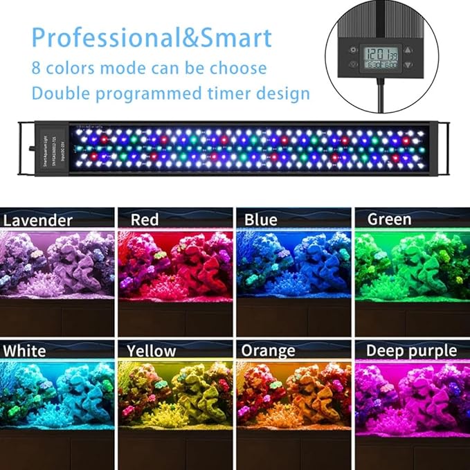 EverGrow Fish Tank LED Aquarium Light RGB 24/7 Timer Full Spectrum Marine for 30"-36" Tank