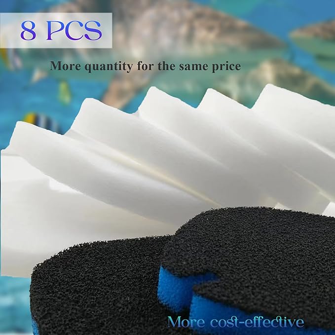 PurifyLogix Replacement Canister Filter Pads Compatible with AMOSIJOY 172/225/265GPH, 6 White Floss and 2 Coarse Filter Pads for Pondforse 172/225/265GPH Aquarium (8)
