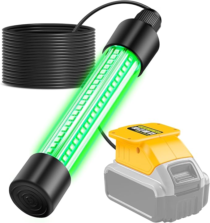 LED Underwater Fishing Light Compatible with for DeWalt 20V Battery, 1300 Lumens, Green IP68 Waterproof Aluminum Super Bright LED Submersible Fish Attractor Light for Night/Ice/Boat Fishing(TOOL ONLY)