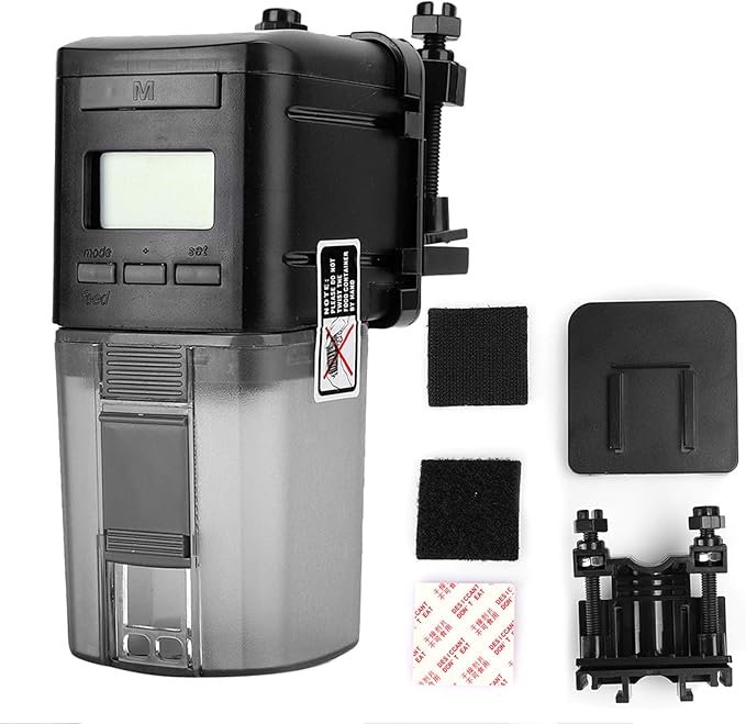Automatic Fish Feeder Digital Aquarium Feeder Timer for Fish with Adjustable Food Amount 4 Times Daily Feeding Manual