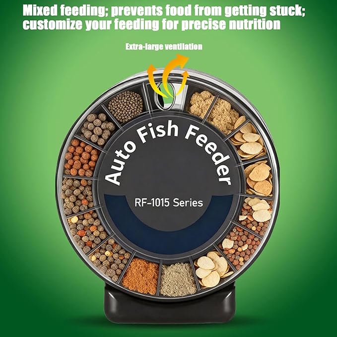 Fish Automatic Feeder,Airtight Container with Separate Compartments - 105ml Electronic Fish Feeder - for Vacation Turtle Outdoor Pond Indoor Pets